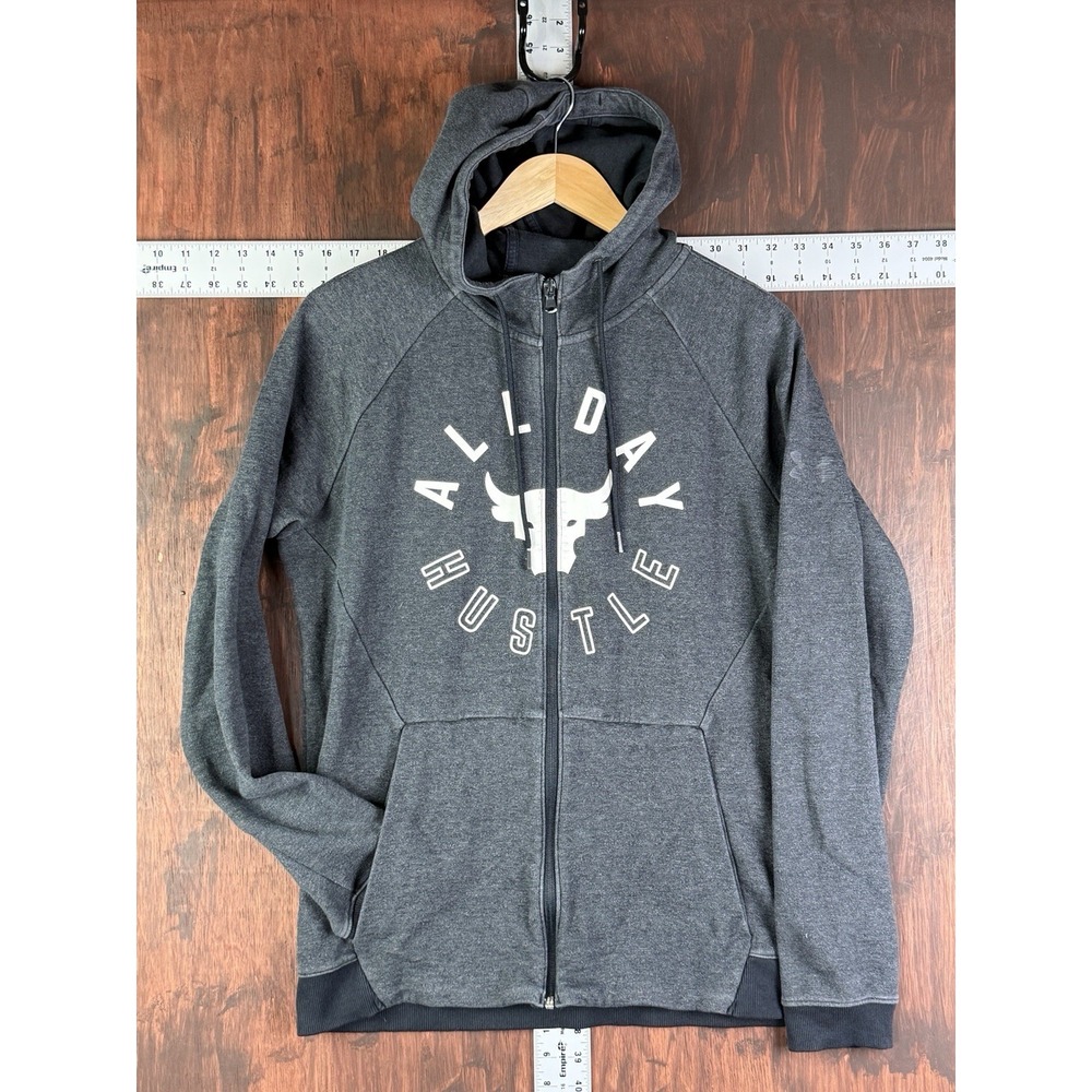 Under Armour Project Rock Hoodie Sweatshirt Full Zip All Day Hustle Gray Large